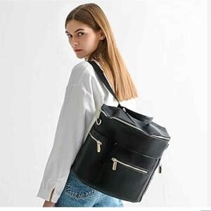 Miss Fong Large Black Faux Leather Backpack‎ Diaper Bag Backpack